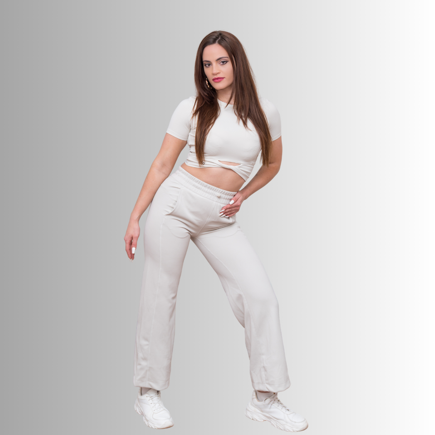 Knot crop Tee and Ribcord Pants Set